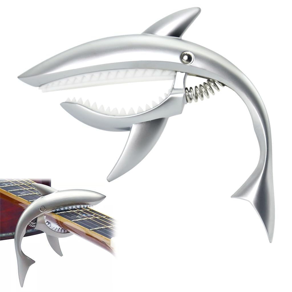 ZORBES Guitar Capo, Zinc Alloy Capo for Acoustic Guitar, Spring Loaded Capo for Electric Guitar Ukulele Creative Shark Guitar Capo, Silver ZORBES Guitar Capo, Zinc Alloy Capo for Acoustic Guitar, Spring Loaded Capo for Electric Guitar Ukulele Creative Shark Guitar Capo, Silver